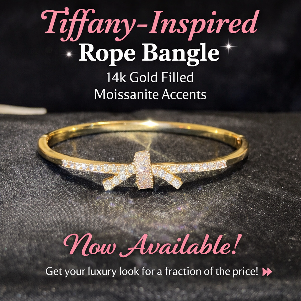 6 in Tiffany Inspired Bangle Bracelet With Moissanite Accents