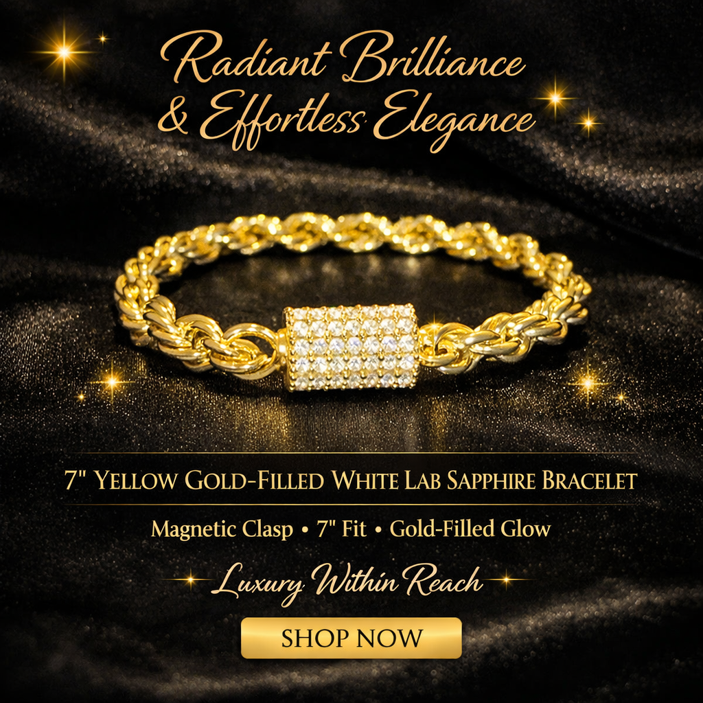 6 mm 7 In Yellow Gold Filled Rope Bracelet With White Sapphire Magnetic Clasp