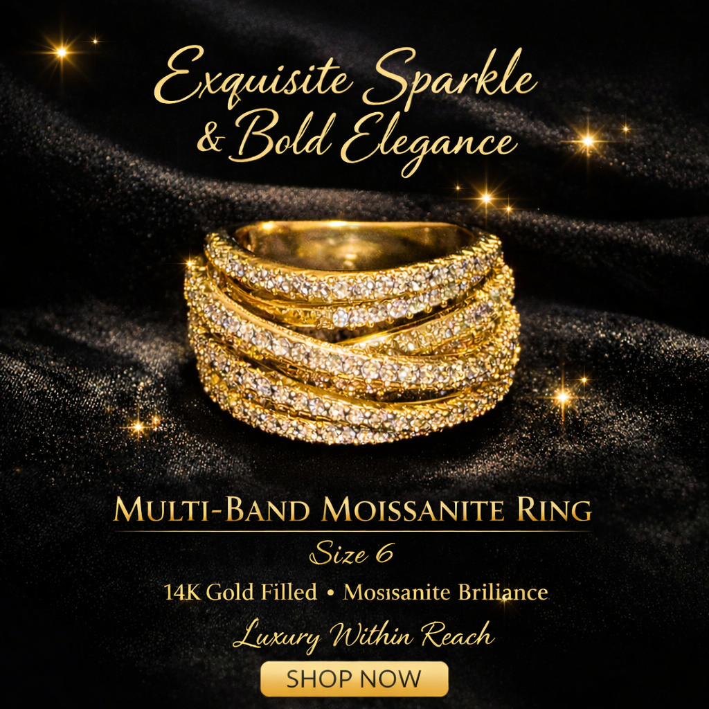 Size 6 Multi Band 14K Gold Filled Moissanite Accent Ring