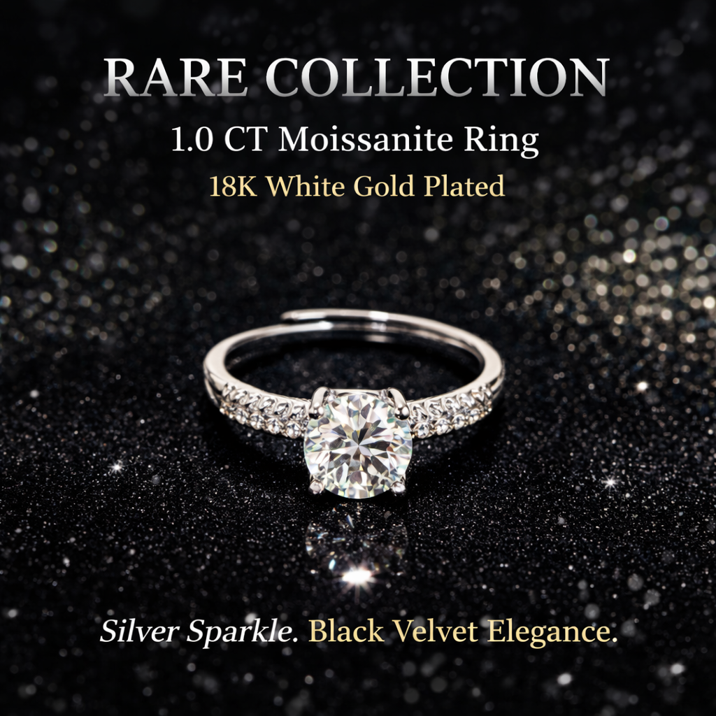 Adjustable 1 ct 18k White Gold Plated Moissanite Ring