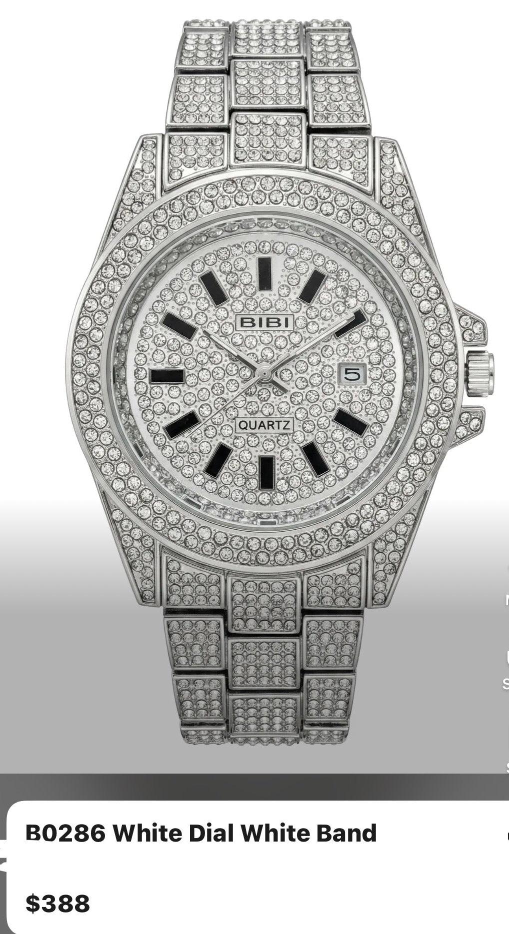 Luxury Iced-Out Moissanite Crystal Watch – White Dial & White Band