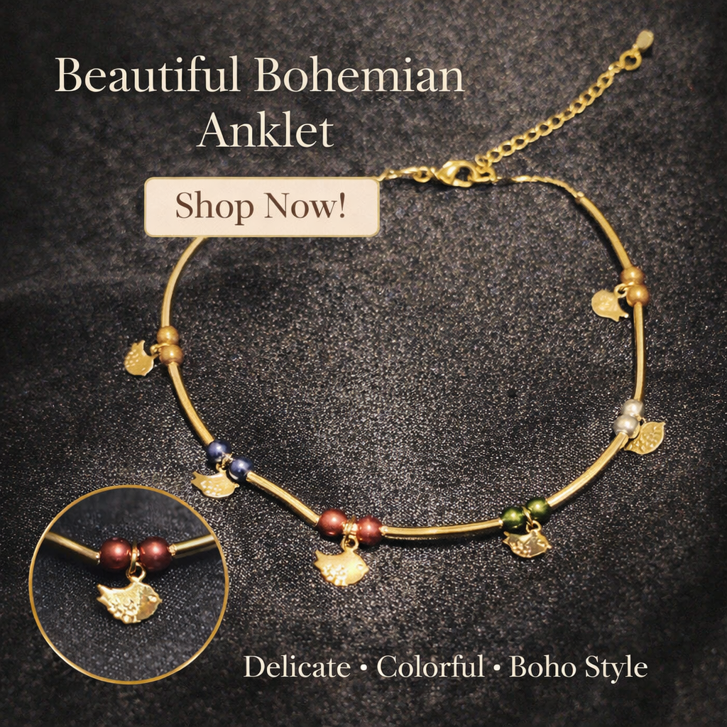 Bohemian Style Gold Hummingbird Beaded Anklet