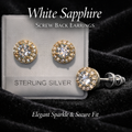 18K Gold Vermeil White Sapphire Halo Stud Earrings Screw Back