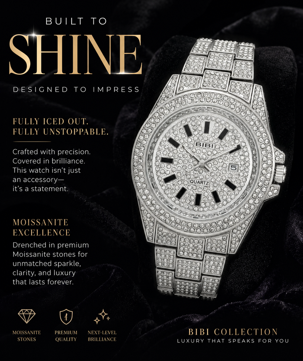 Luxury Iced-Out Moissanite Crystal Watch – White Dial & White Band