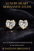 Heart-Cut Moissanite Stud Earrings 14k Solid Gold