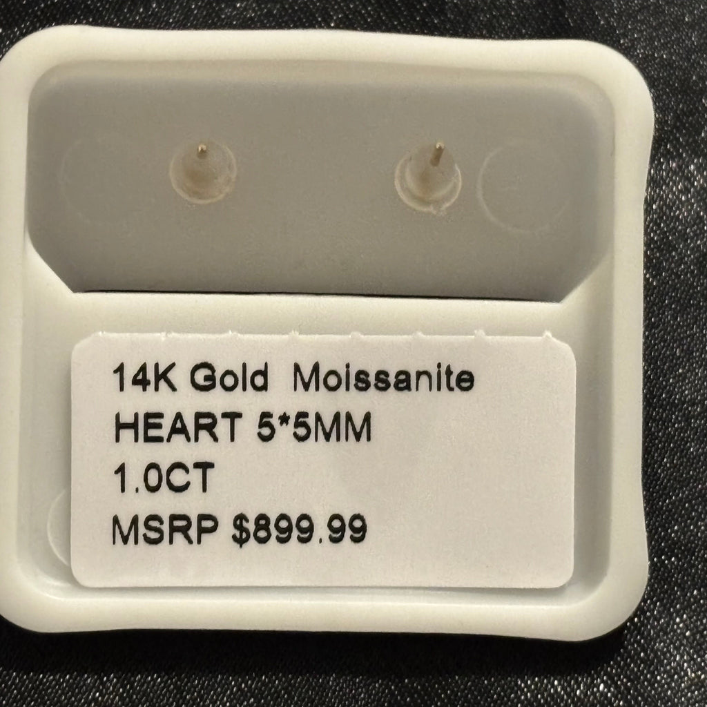 Heart-Cut Moissanite Stud Earrings 14k Solid Gold