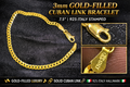 3mm Cuban Link Bracelet Gold Over 925 Italy