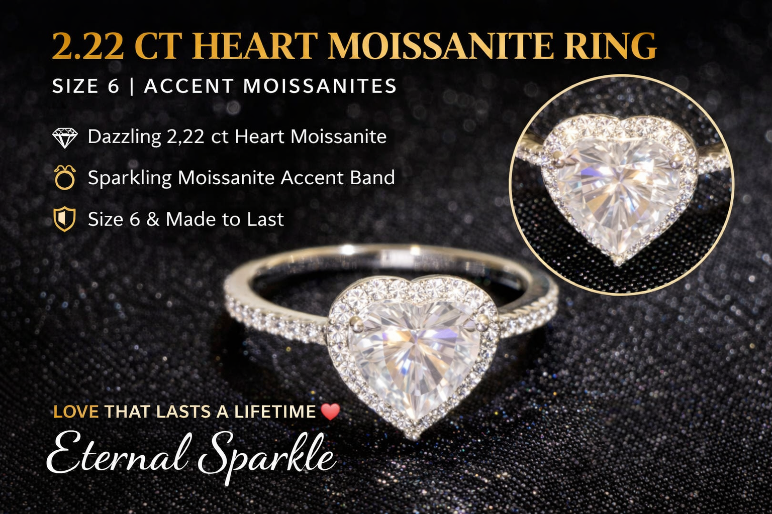 Size 6 Heart Stone Moissanite Engagement Ring