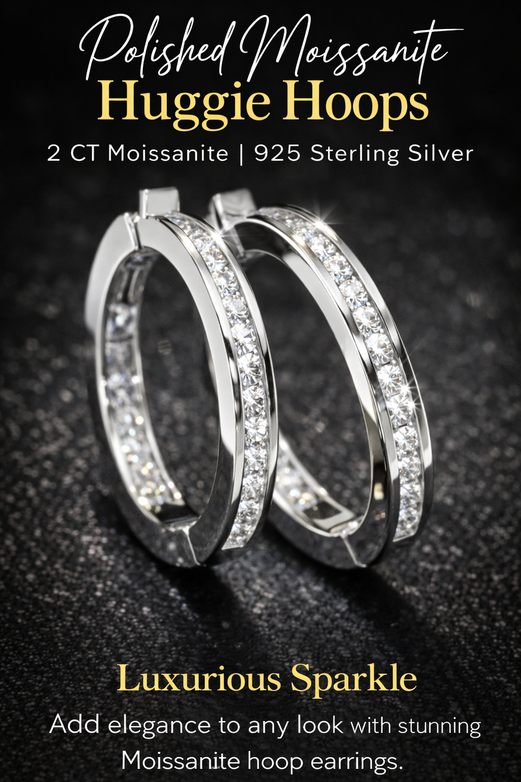 2 ct Moissanite Sterling Silver Huggie Hoop Earrings
