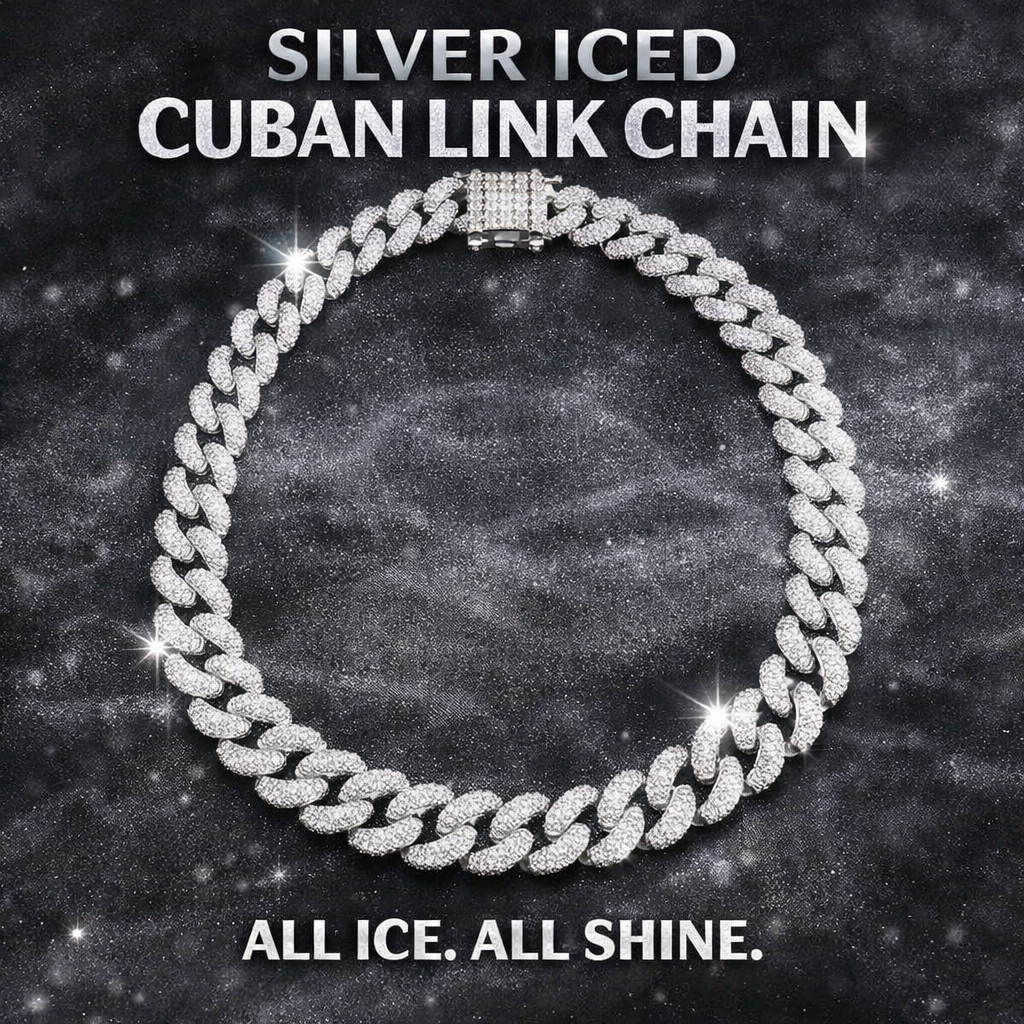 18" Iced Out Sterling Silver Cuban Link Chain 5A+ CZ & Moissanite