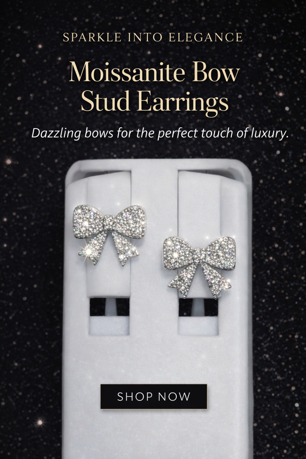 Sterling Silver Iced Out Bow Stud Earrings .75ct Moissanite Screw Back