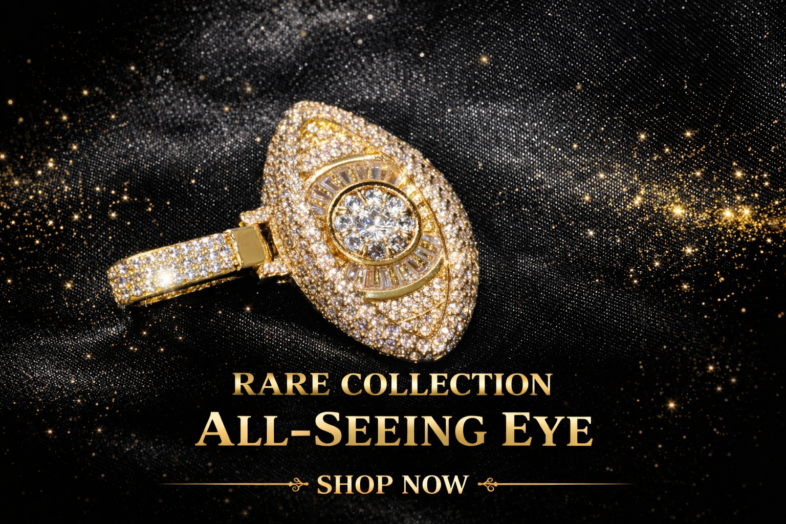 Gold Plated Iced Out All Seeing Eye Pendant CZ & Moissanite