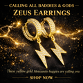 Calling All Baddies or Gods — Zeus Gold Huggie Hoops with Moissanite